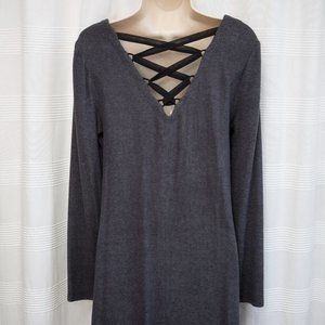 Buttery Soft Charcoal Statement Back Sweater Dress w. Pockets!